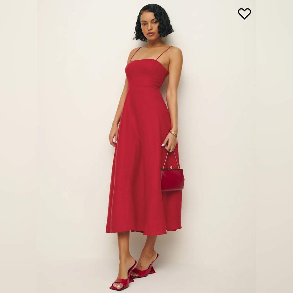 Reformation Monette Linen Dress Red - Size 8